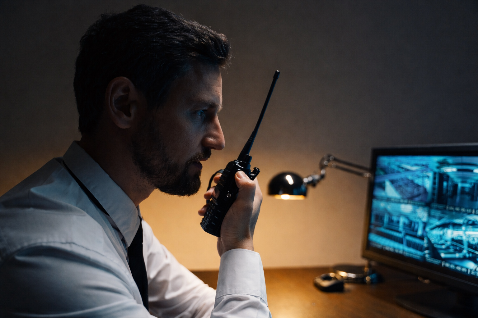 Profissional de segurança monitorando câmeras